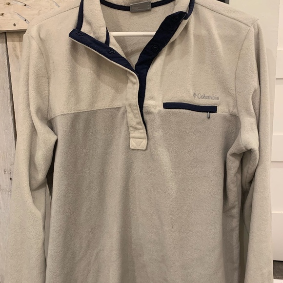 veste demie boutons polaire, Columbia vintage, XL, couleur crème, bleu marin - Picture 4 of 4